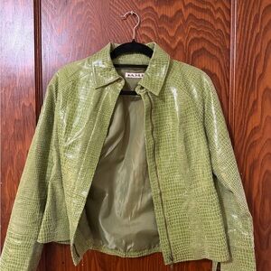 AMI- Green Croc-Embossed Vegan Leather Jacket